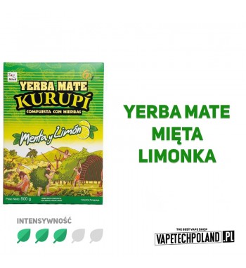 Yerba Mate Kurupi - Menta Limon 500g  Opis Kurupi Compuesta Menta y Limon:
Kurupi Compuesta Menta y Limón to mate pochodząca z p