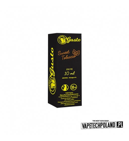 Aromat Gusto - Sweet Tobacco 10ml  Aromat o smaku słodkiego tytoniu.
 
Sugerowane dozowanie: 6%
Pojemność: 10ml 1